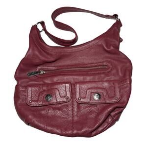 Stone Mountain Burgundy Leather Hobo Bag with Multi-Pockets and Adjustable Strap